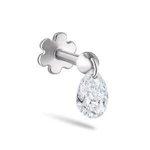 Maria Tash Floating Diamond Pear Threaded Charm Stud Earring